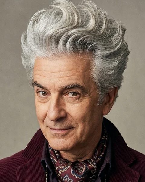 Senhor de cabelo grisalho armado como uma onda